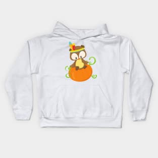 Thanksgiving Owl, Brown Owl, Feathers, Pumpkin Kids Hoodie